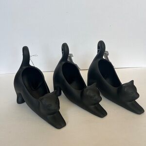 Lot of 3 Small Black Cat Ceramic Planters Binx Halloween NEW w/tags